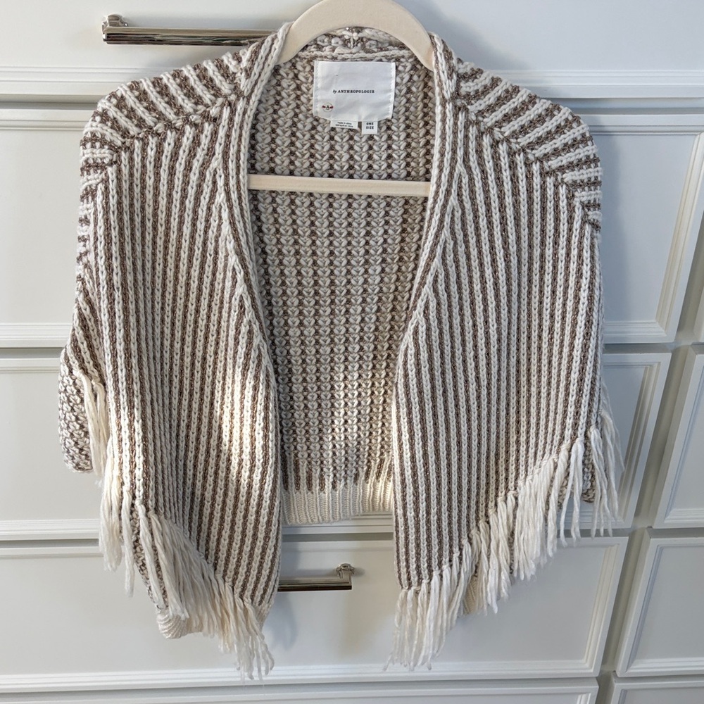 Anthropologie gold and Cream Fringe Cardigan